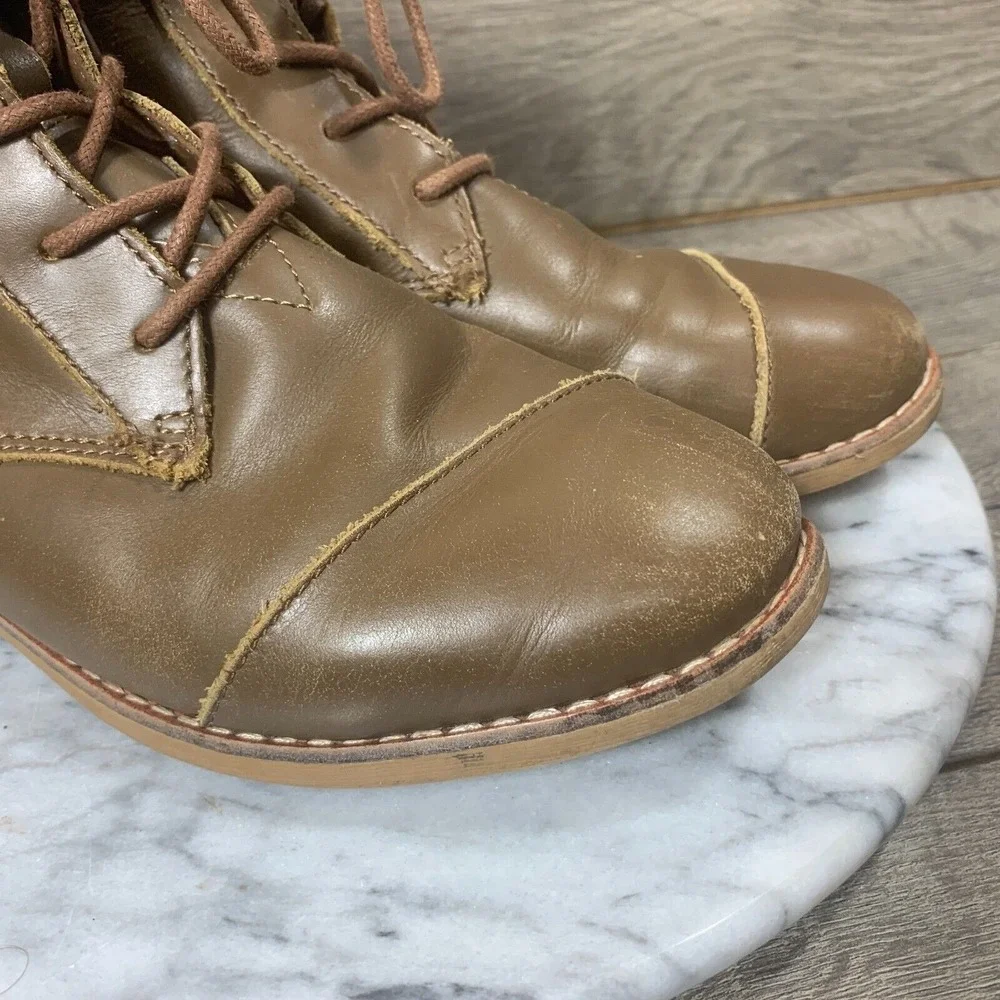 Toms Boots Womens 6.5 Brown Leather Lace Up Full Zip Ankle Comfort Outdoors Work